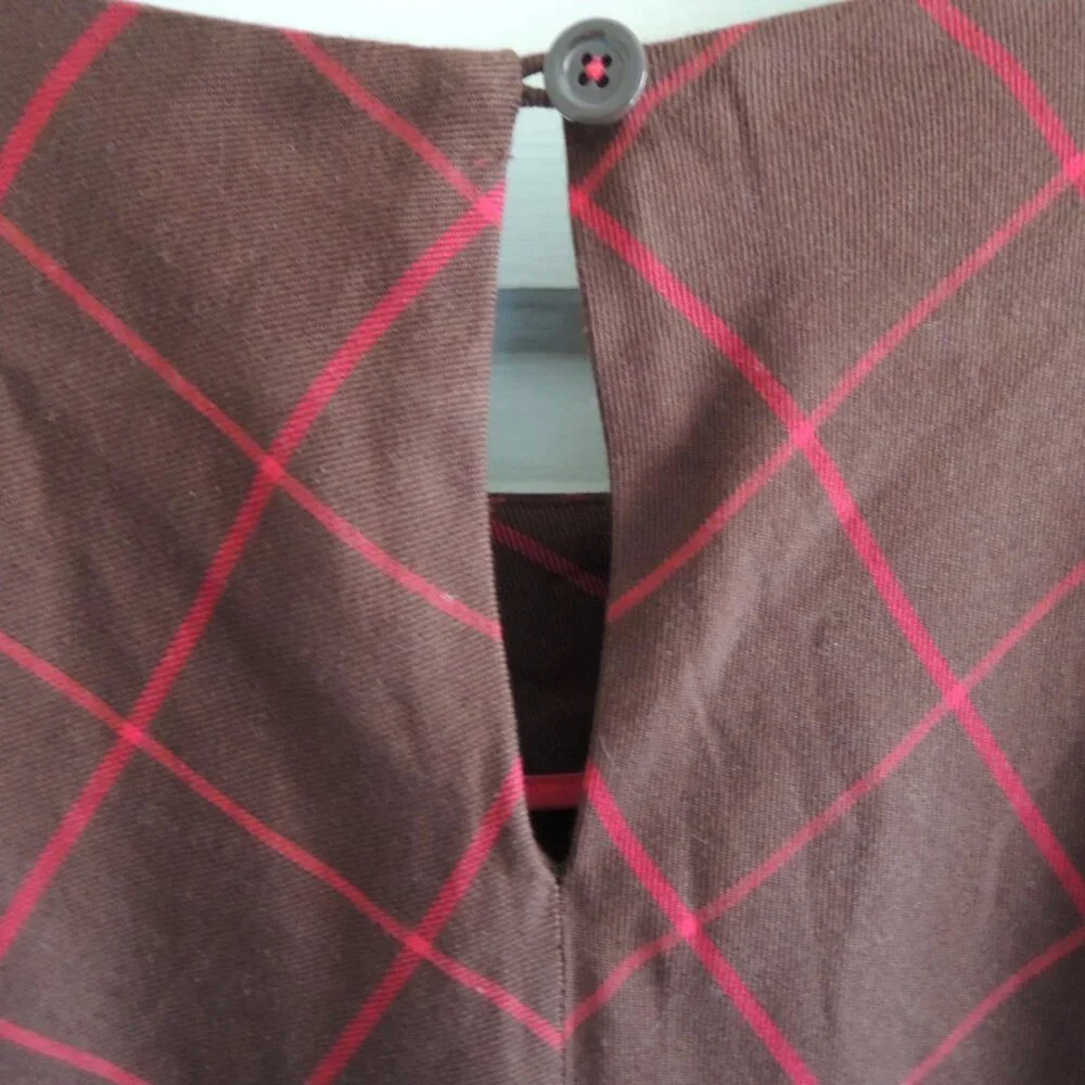 Anthro Maeve Brown & Red Silk Blend Windowpane Shift Dress 12